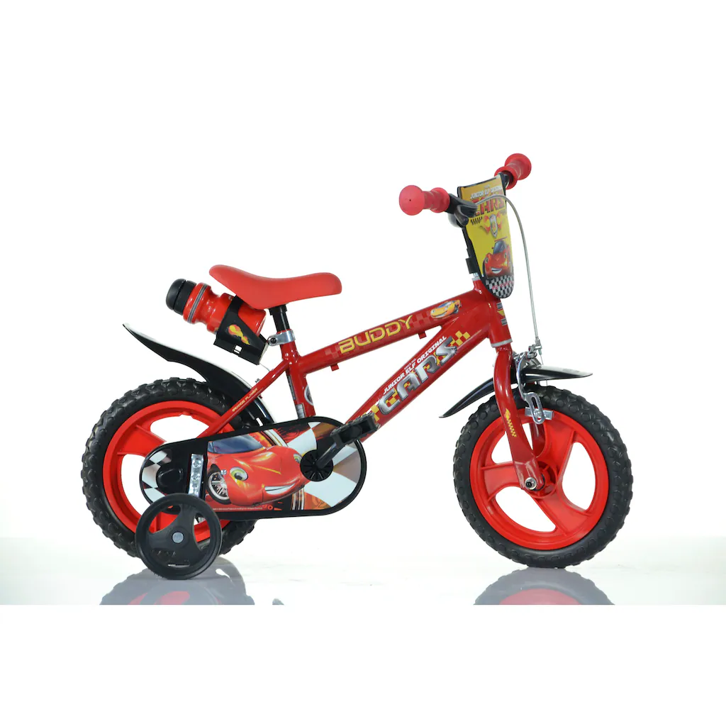 Dino Kinderfahrrad »Cars Buddy 12 Zoll« 1 Gang mit Stützrädern Trinkflasche und Frontschild
