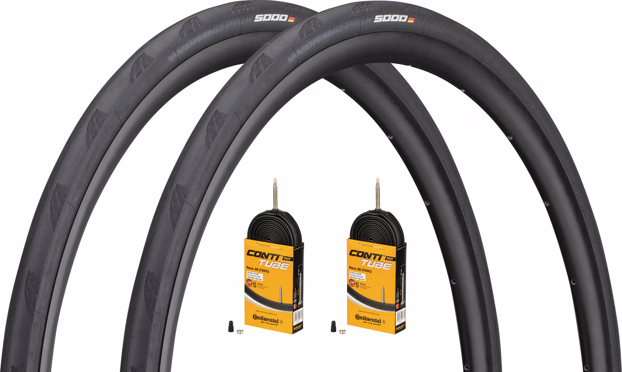 Continental Grand Prix 5000 28" Faltreifen 2er-Set + Race Schläuche 28 Nur für heute